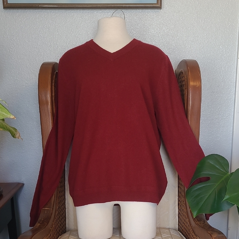 John W. Nordstrom Burgundy V-Neck Sweater Cashmere